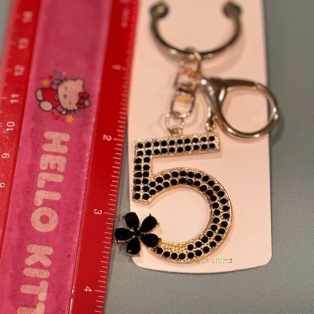 BAG CHARM Mint Pink and Gold “5” Key Chain